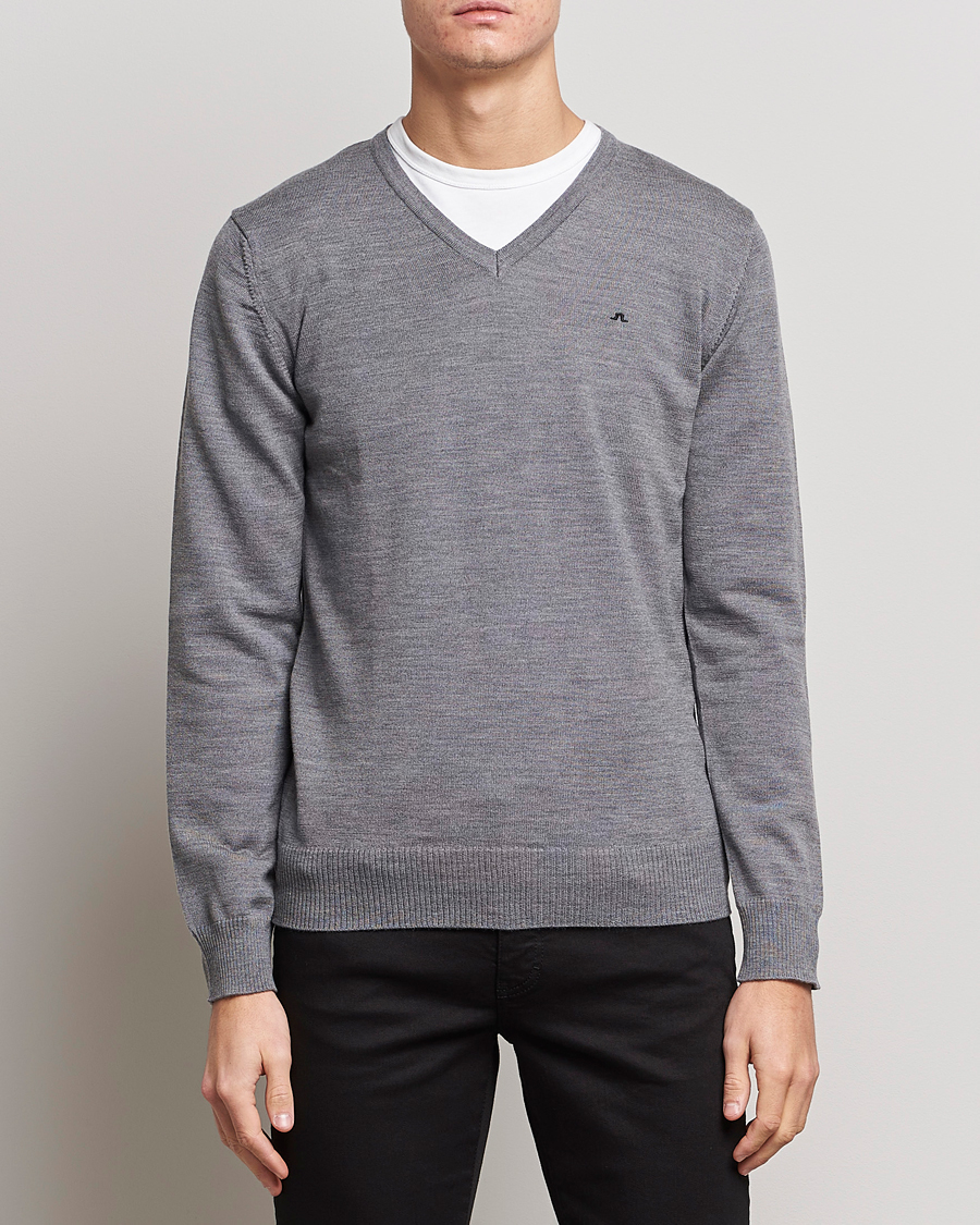 Herr | Pullover V-ringade | J.Lindeberg | Lymann True Merino V-Neck Pullover Grey