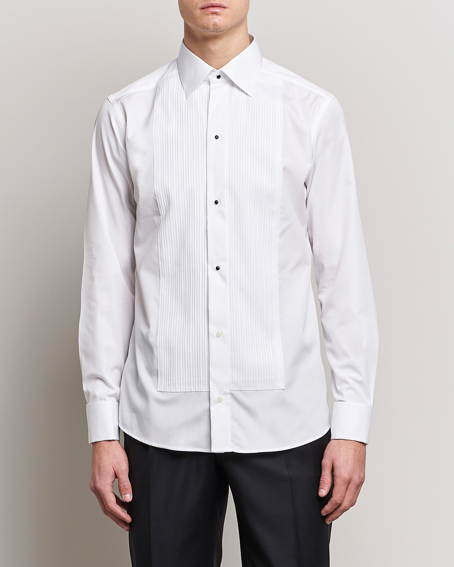 Herren | Black Tie | Eton | Slim Fit Tuxedo Shirt Black Ribbon White
