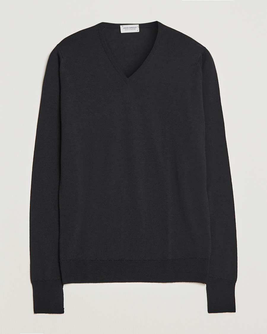 Herren | Pullover | John Smedley | Bobby Extra Fine Merino V-Neck Pullover Black