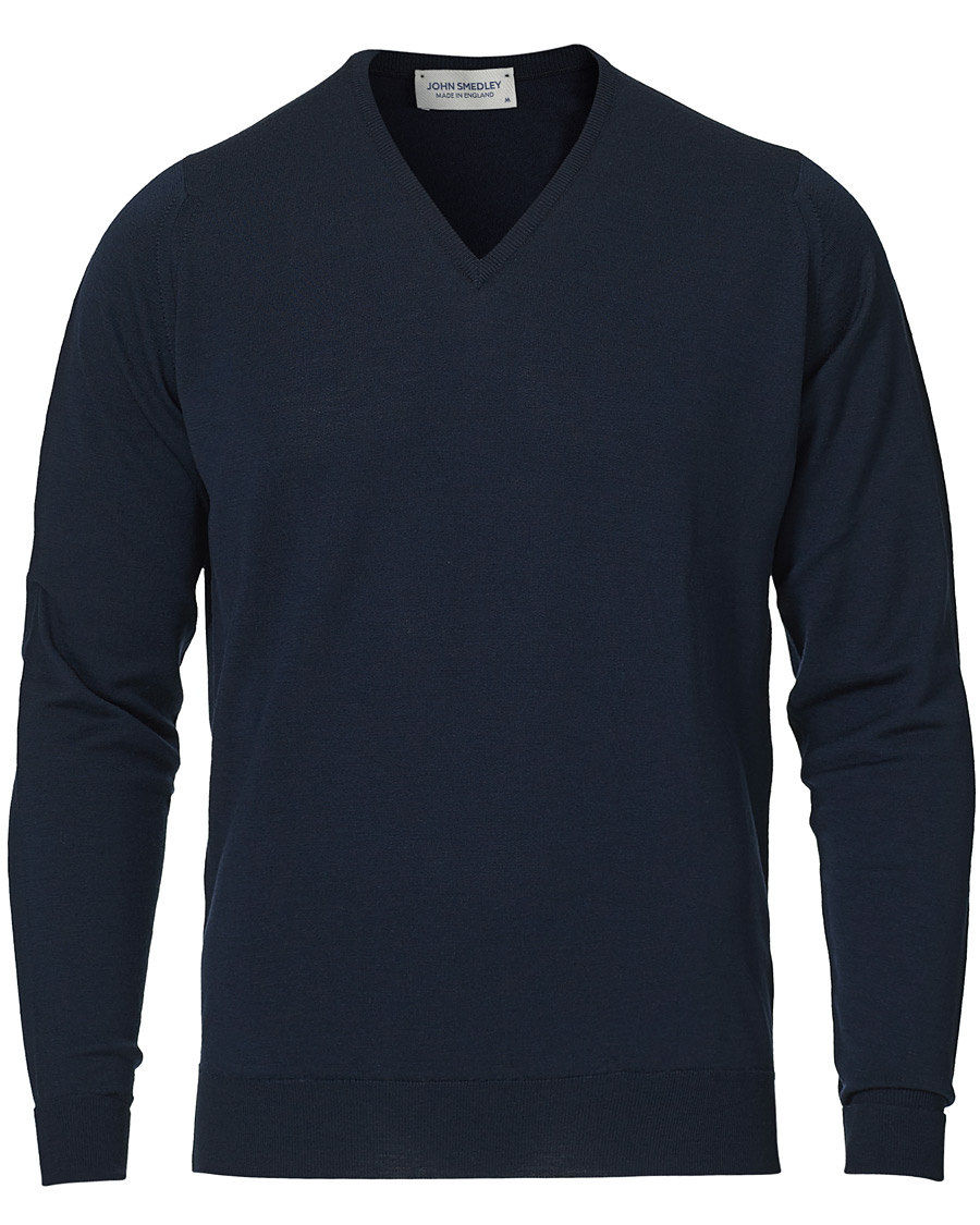 Herren | Pullover | John Smedley | Bobby Extra Fine Merino V-Neck Pullover Midnight