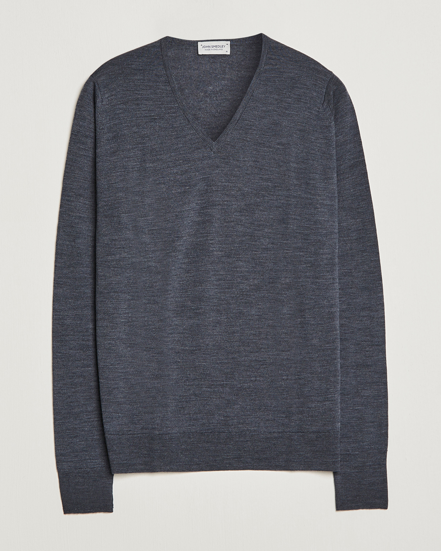 Herren | Pullover | John Smedley | Bobby Extra Fine Merino V-Neck Pullover Charcoal