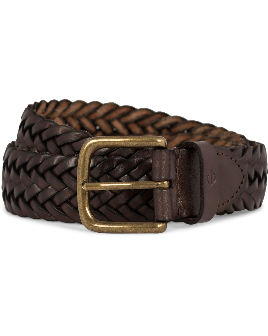 Herren | Oscar Jacobson Braided Leather Belt 3,5 cm Dark Brown 85 | Oscar Jacobson | Braided Leather Belt 3,5 cm Dark Brown 85