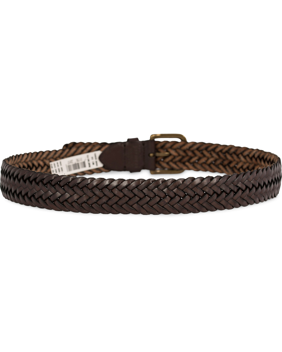 Herren | Oscar Jacobson Braided Leather Belt 3,5 cm Dark Brown 85 | Oscar Jacobson | Braided Leather Belt 3,5 cm Dark Brown 85
