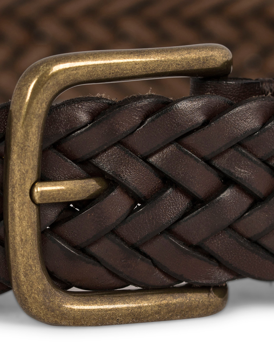 Herren | Oscar Jacobson Braided Leather Belt 3,5 cm Dark Brown 85 | Oscar Jacobson | Braided Leather Belt 3,5 cm Dark Brown 85