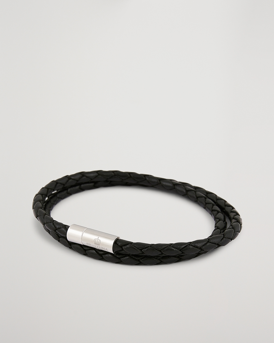 Herren | Schmuck | Skultuna | Two Row Leather Bracelet Black Steel