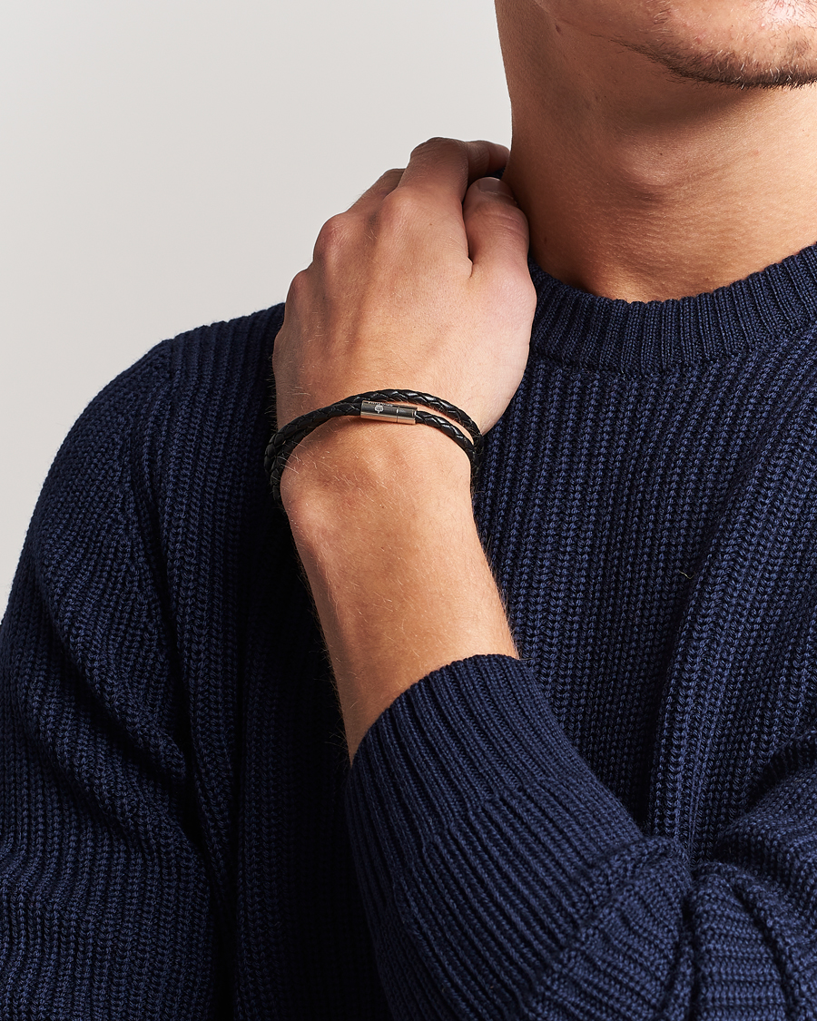 Herren | | Skultuna | Two Row Leather Bracelet Black Steel