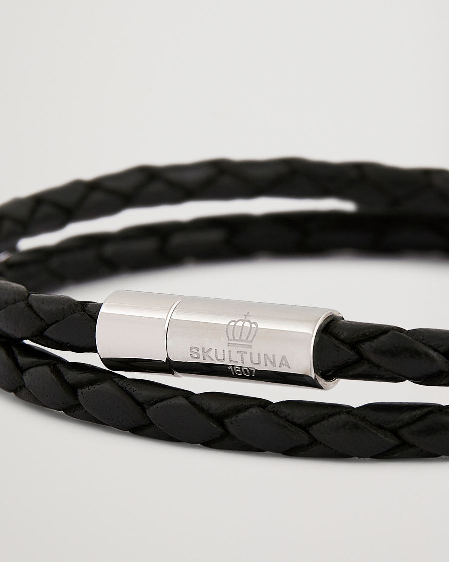 Herren | Schmuck | Skultuna | Two Row Leather Bracelet Black Steel