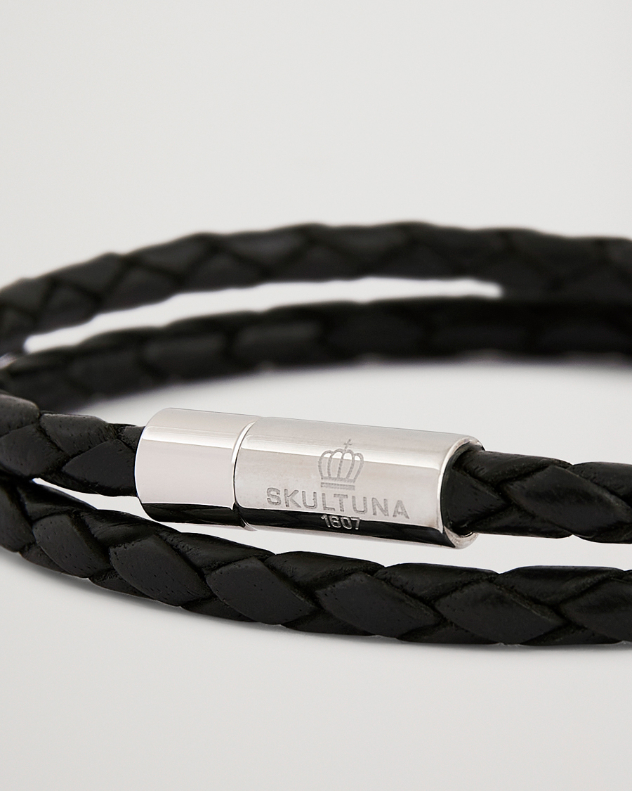 Herren | Skultuna Two Row Leather Bracelet Black Steel | Skultuna | Two Row Leather Bracelet Black Steel