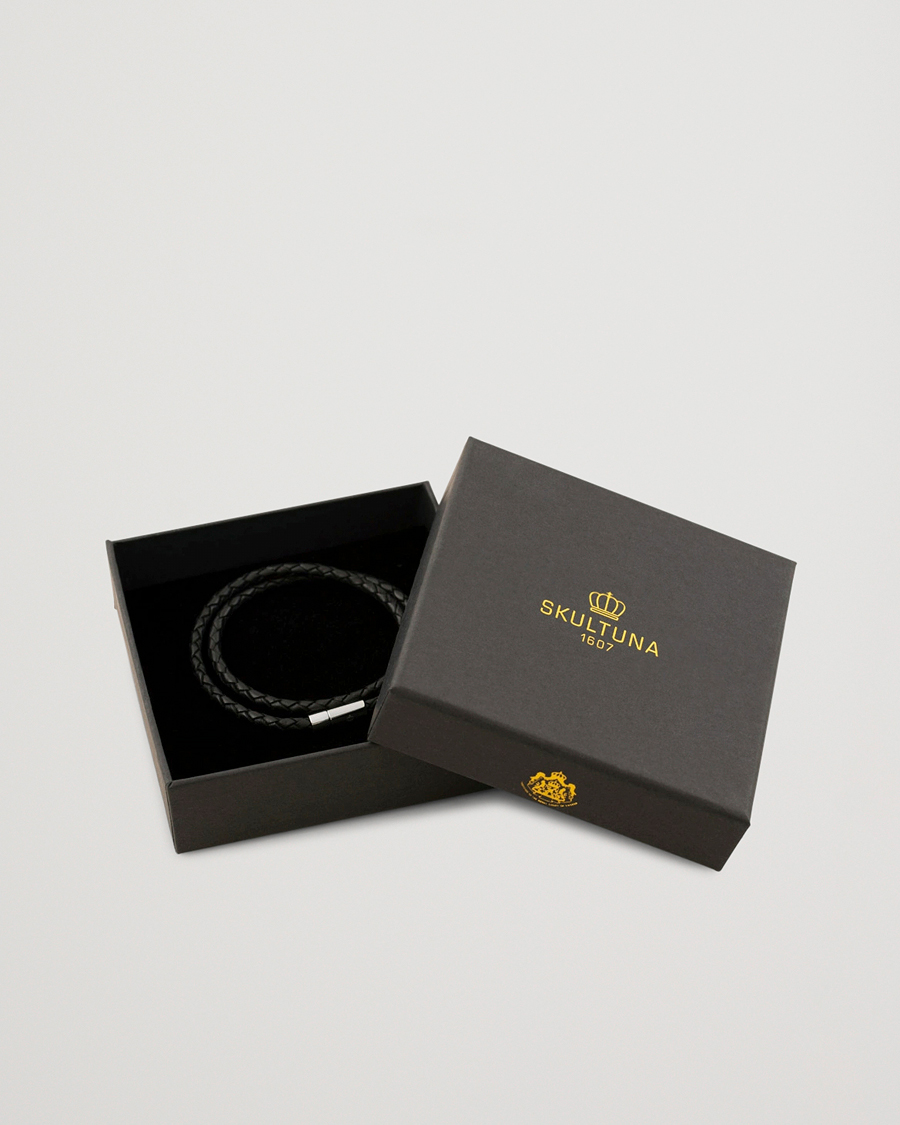 Herren | Skultuna Two Row Leather Bracelet Black Steel | Skultuna | Two Row Leather Bracelet Black Steel