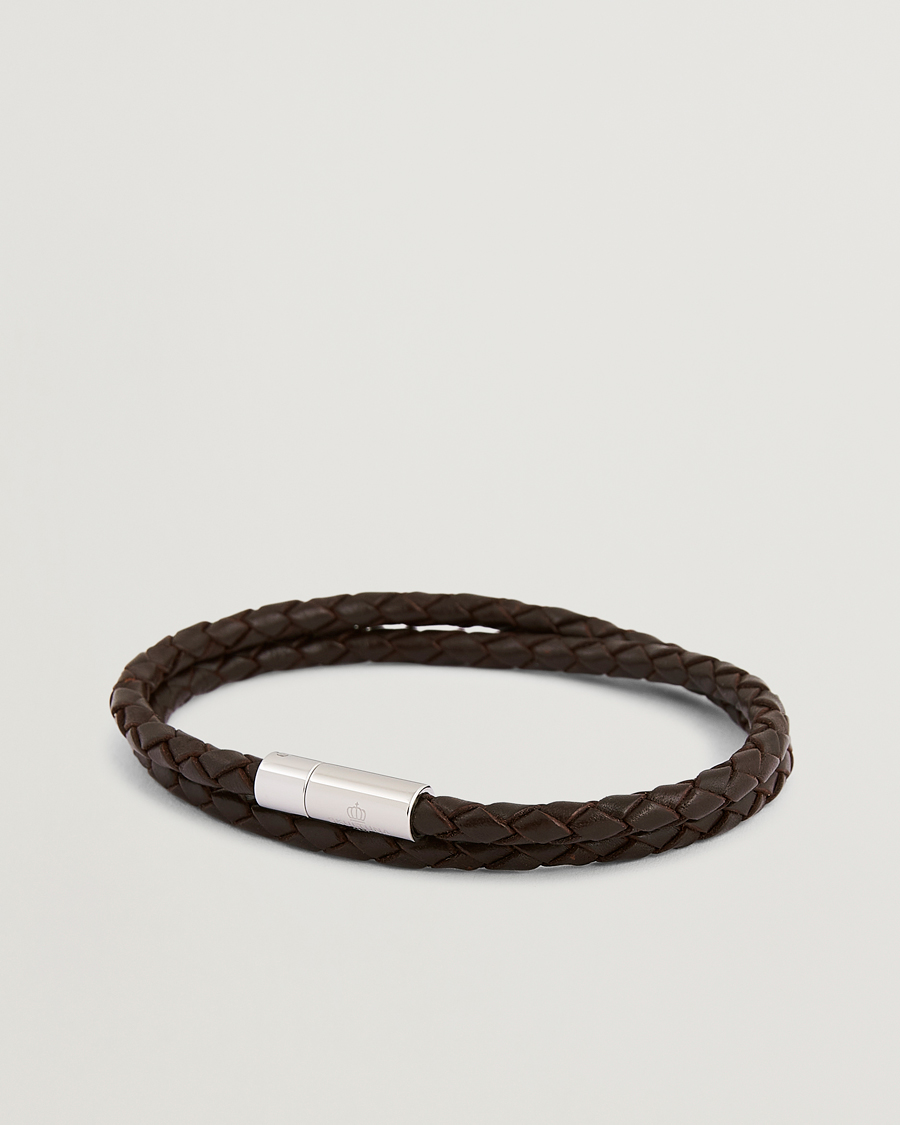 Herren | Skultuna Two Row Leather Bracelet Dark Brown Steel M - 40cm | Skultuna | Two Row Leather Bracelet Dark Brown Steel M - 40cm