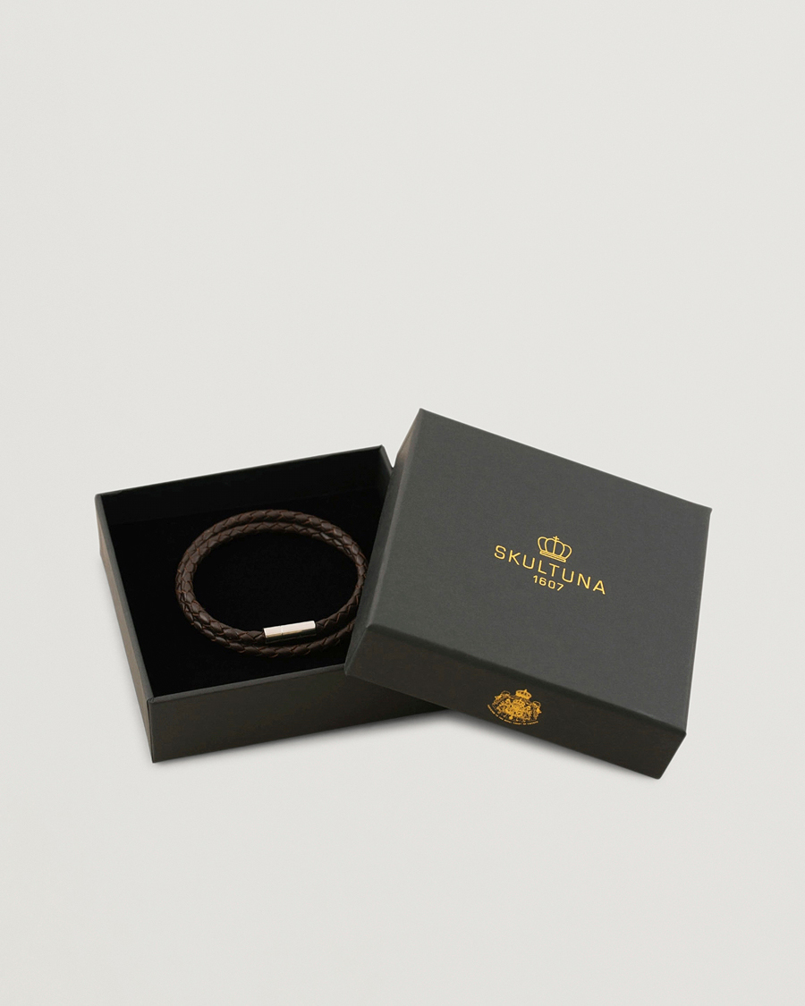Herren | Skultuna Two Row Leather Bracelet Dark Brown Steel M - 40cm | Skultuna | Two Row Leather Bracelet Dark Brown Steel M - 40cm