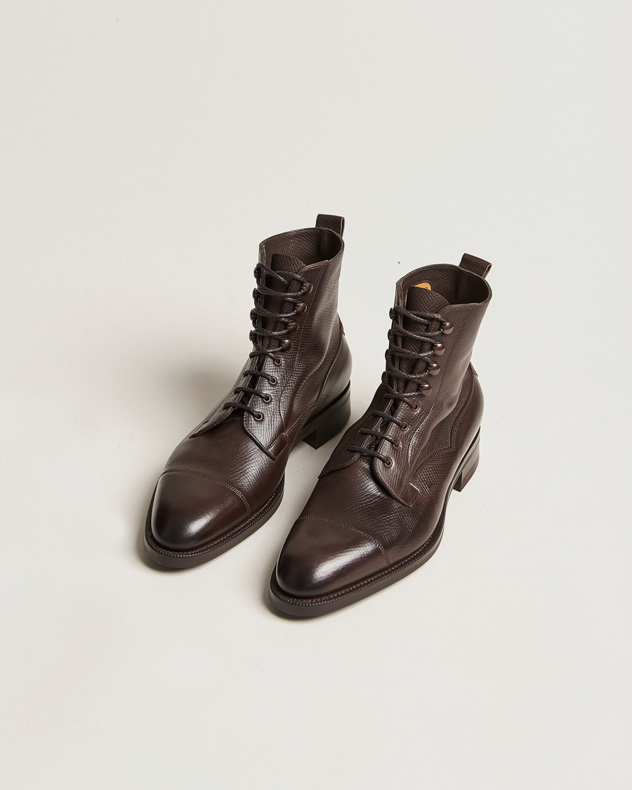 Herren | Handgefertigte Schuhe | Edward Green | Galway Grained Boot Dark Brown Utah Calf