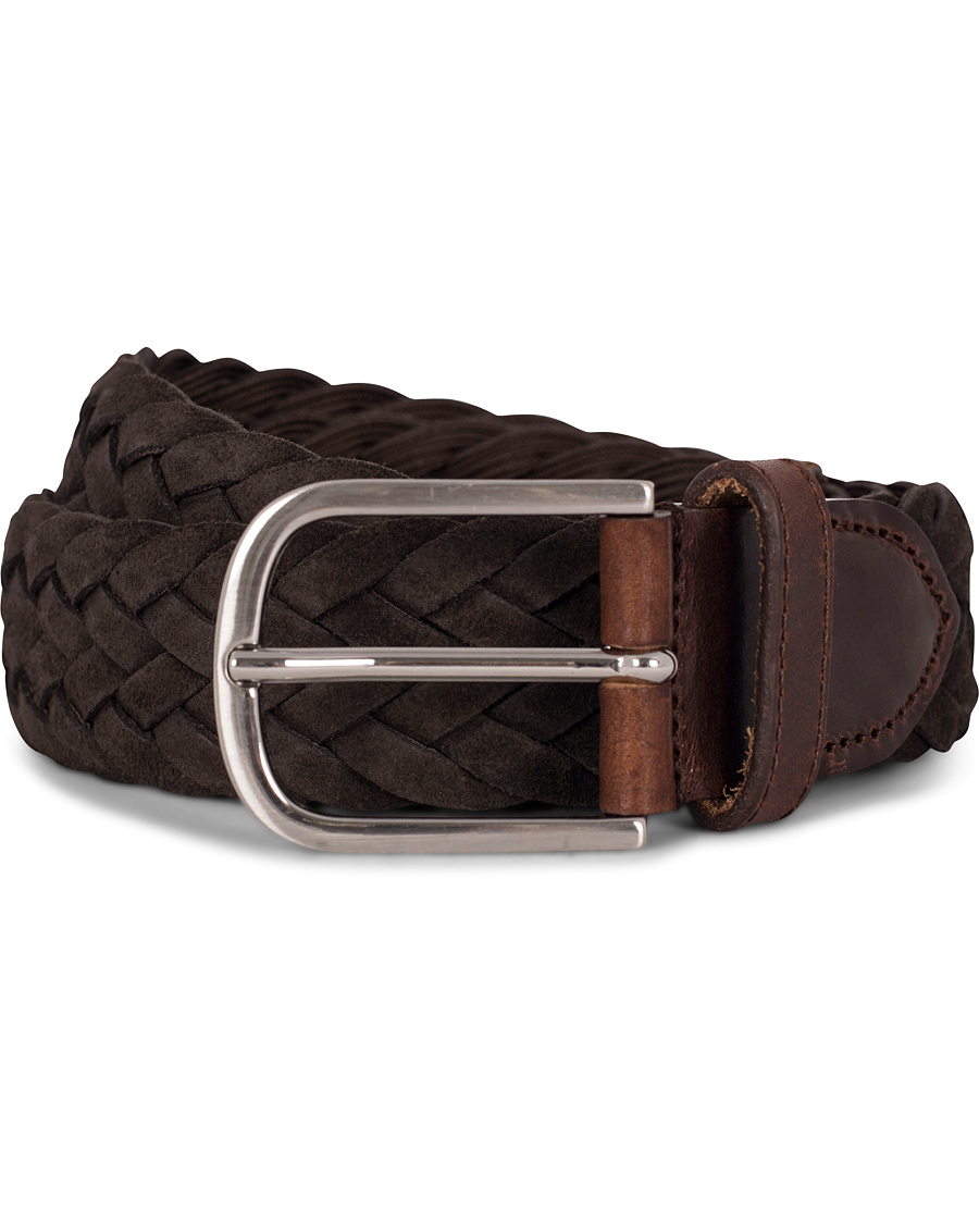 Herren | Morris Heritage Braided Suede 4 cm Belt Dark Brown 85 | Morris Heritage | Braided Suede 4 cm Belt Dark Brown 85