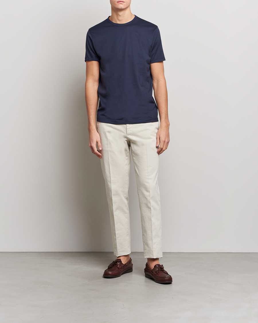 Herren | T-Shirts | Sunspel | Crew Neck Q82 Cotton T-Shirt Navy