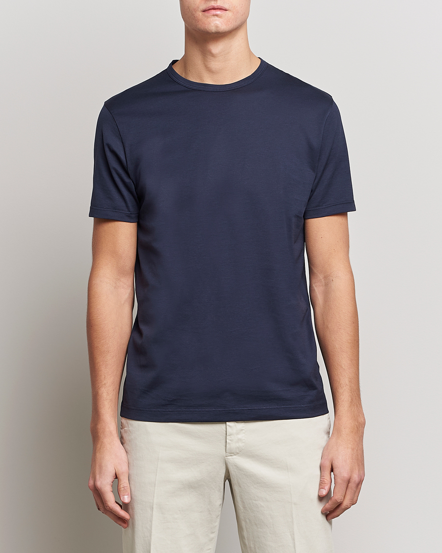 Herren | T-Shirts | Sunspel | Crew Neck Q82 Cotton T-Shirt Navy