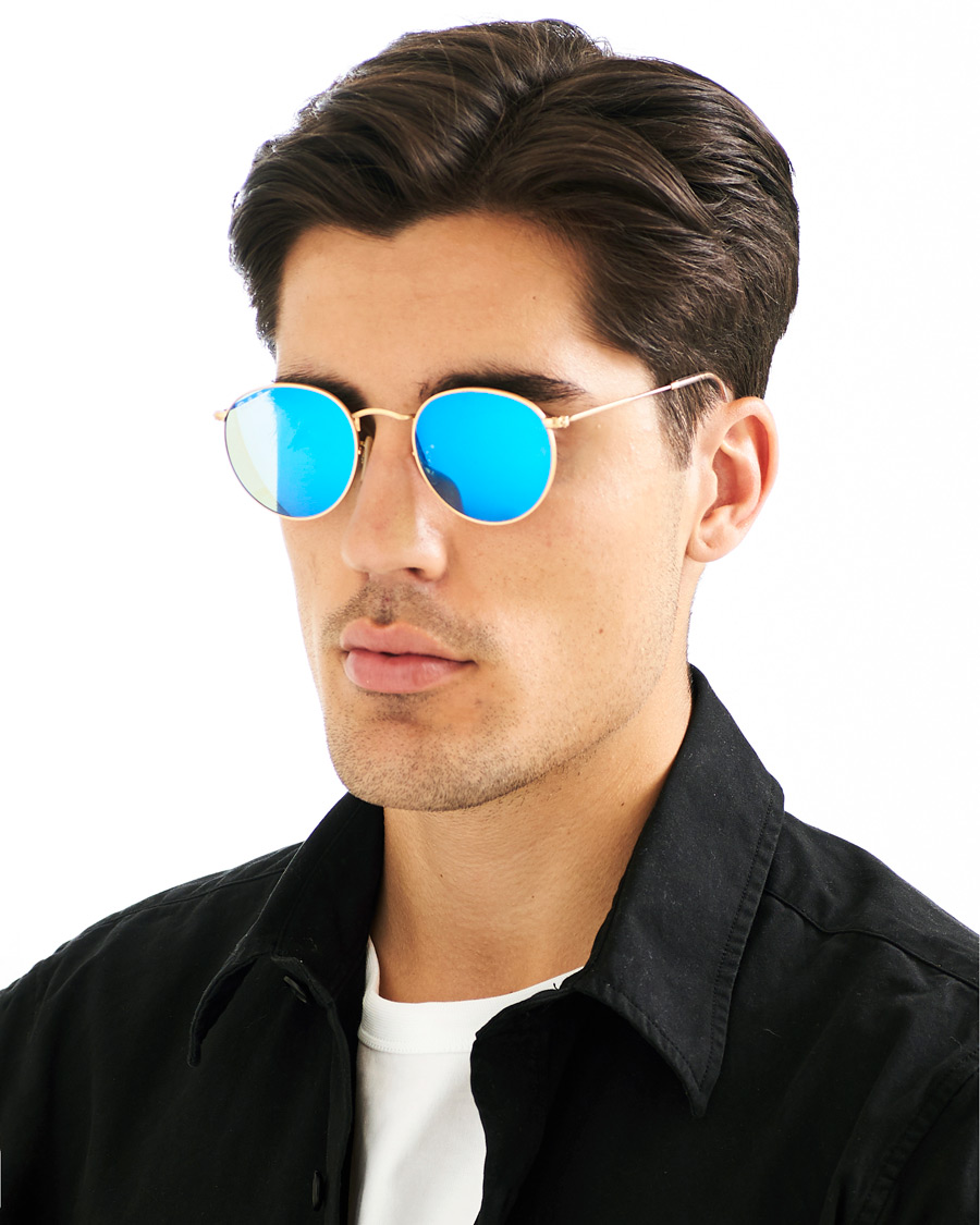 Herren | Ray-Ban 0RB3447 Polarized Round Sunglasses Matte Gold/Blue Mirror | Ray-Ban | 0RB3447 Polarized Round Sunglasses Matte Gold/Blue Mirror