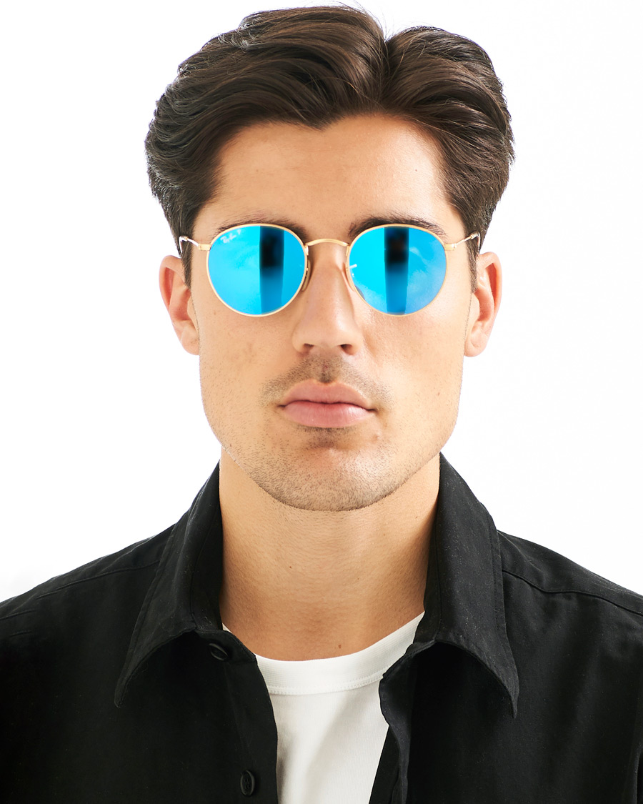 Herren | Ray-Ban 0RB3447 Polarized Round Sunglasses Matte Gold/Blue Mirror | Ray-Ban | 0RB3447 Polarized Round Sunglasses Matte Gold/Blue Mirror