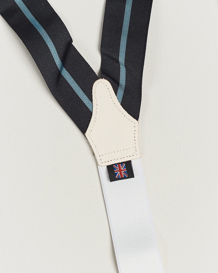Herren | Hosenträger | Albert Thurston | Thin Stripe Braces 40mm Black/Sky