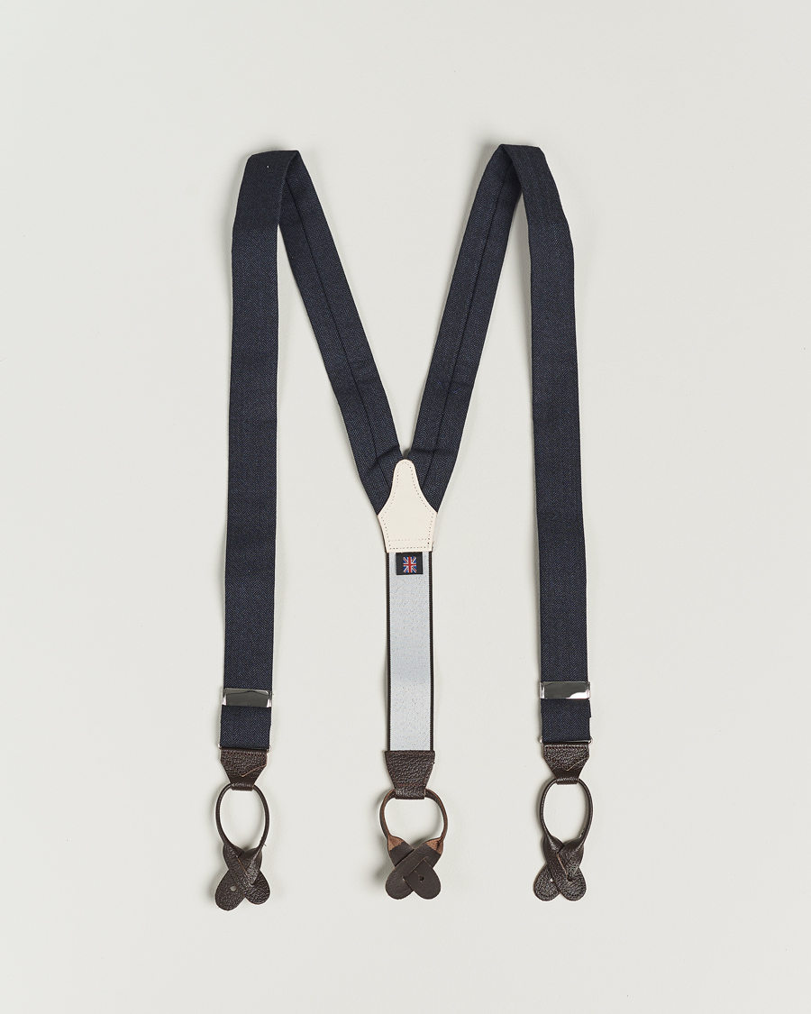 Herren | Albert Thurston Herringbone Braces 40mm Dark Blue | Albert Thurston | Herringbone Braces 40mm Dark Blue