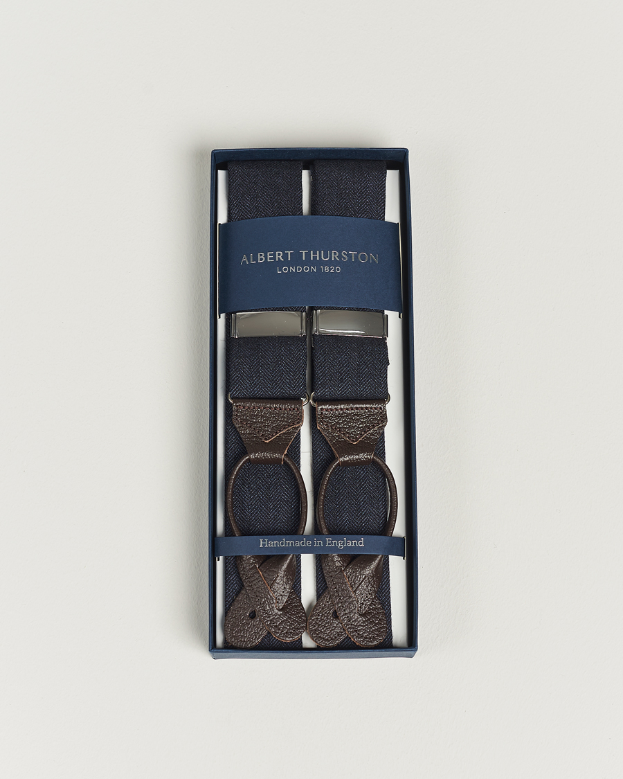 Herren | Albert Thurston Herringbone Braces 40mm Dark Blue | Albert Thurston | Herringbone Braces 40mm Dark Blue