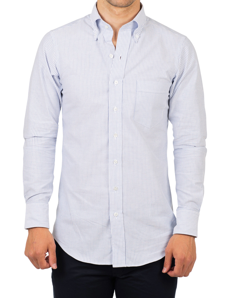 Herren | Hemden | Drake's | Slim Fit Oxford BD Stripe Shirt Blue