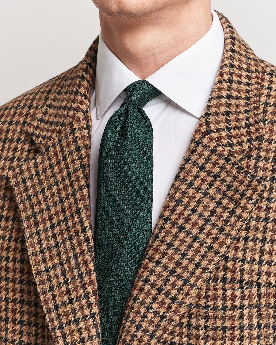 Herren | Krawatten | Drake's | Large Knot Handrolled Grenadine Silk Tie Green