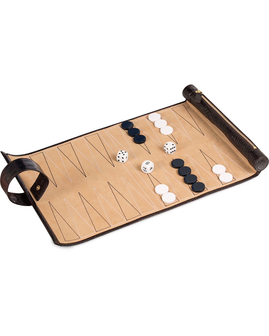Herren | Smythson Brown Mara Travel Backgammon Roll Brown Printed Calf | Smythson | Brown Mara Travel Backgammon Roll Brown Printed Calf