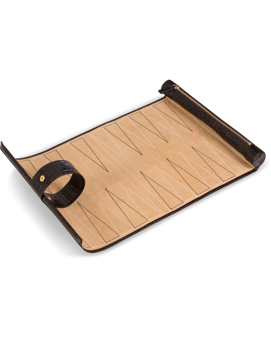 Herren | Smythson Brown Mara Travel Backgammon Roll Brown Printed Calf | Smythson | Brown Mara Travel Backgammon Roll Brown Printed Calf