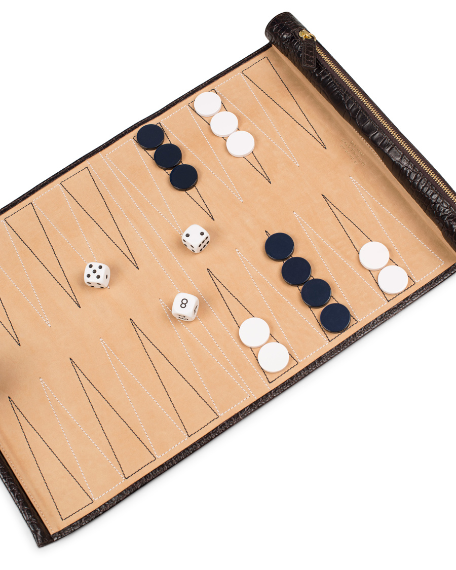 Herren | Smythson Brown Mara Travel Backgammon Roll Brown Printed Calf | Smythson | Brown Mara Travel Backgammon Roll Brown Printed Calf