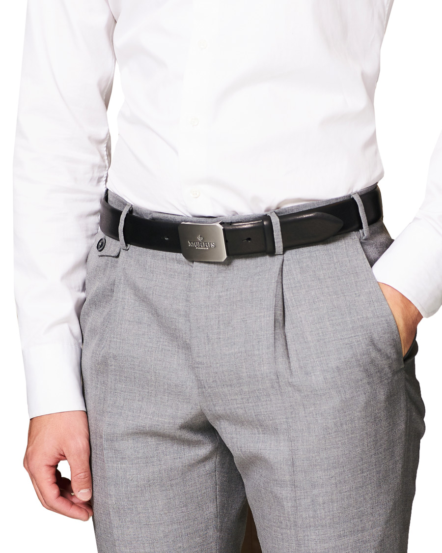 Herren | Morris Plated Logo Leather 3,5 cm Belt Black | Morris | Plated Logo Leather 3,5 cm Belt Black