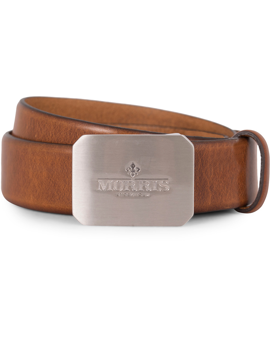 Herren | Morris Plated Logo Leather 3,5 cm Belt Mid Brown | Morris | Plated Logo Leather 3,5 cm Belt Mid Brown