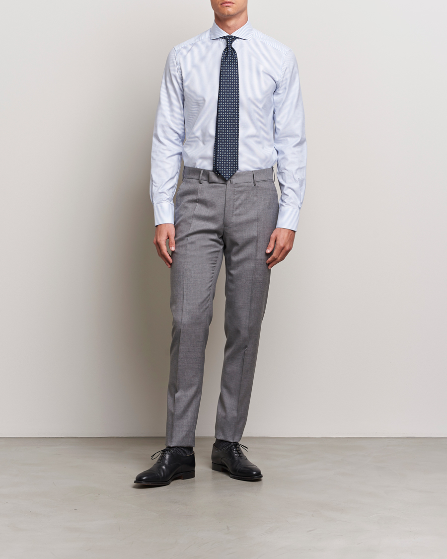 Men | Clothing | Stenströms | 1899 Slimline Supima Cotton Striped Shirt White/Blue