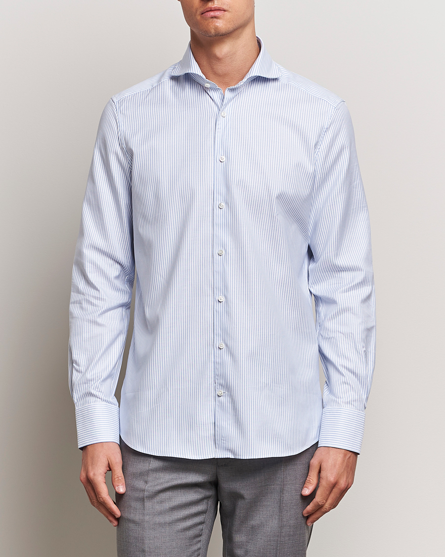 Herren | Business & Beyond | Stenströms | 1899 Slimline Supima Cotton Striped Shirt White/Blue