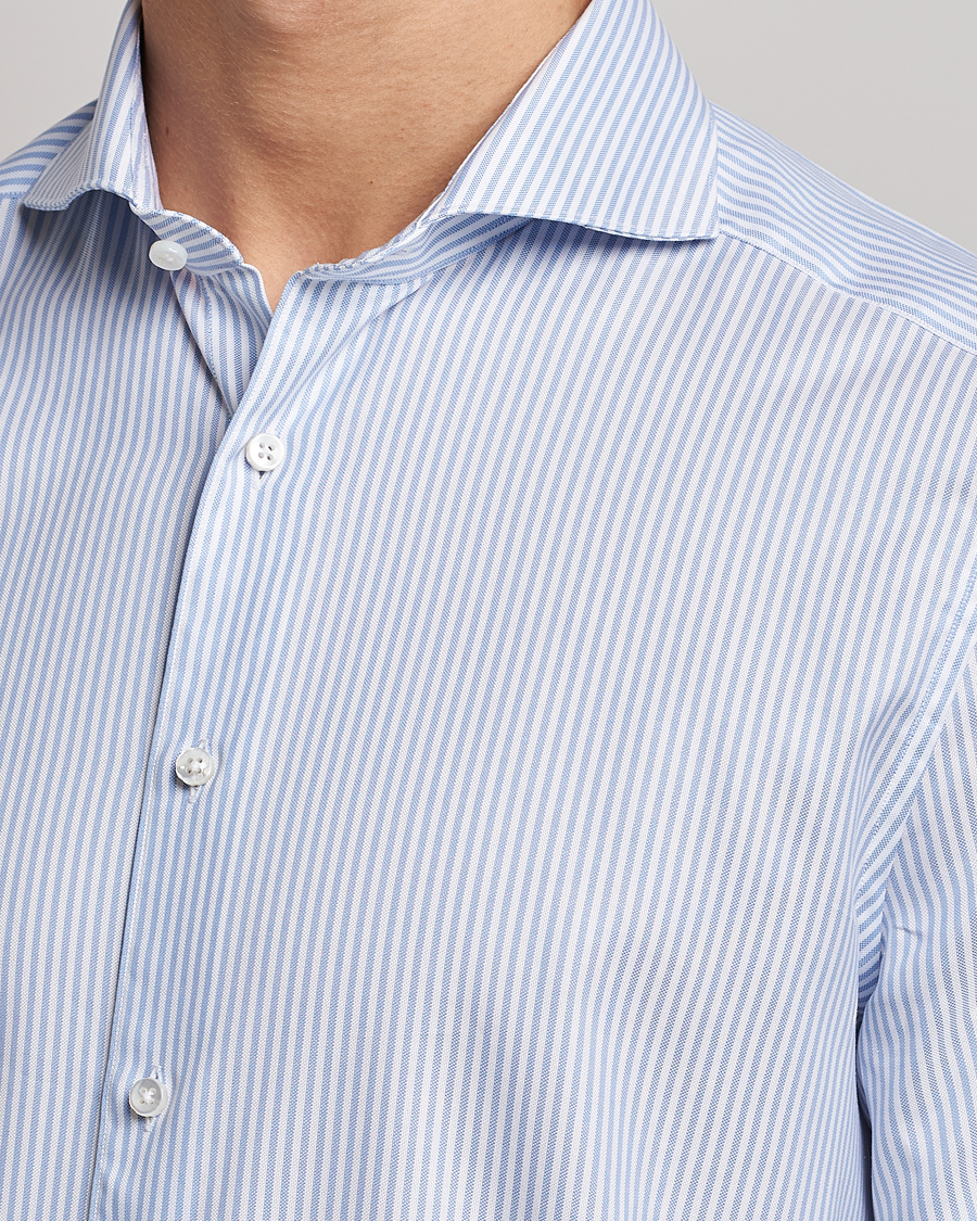 Herren | Hemden | Stenströms | 1899 Slimline Supima Cotton Striped Shirt White/Blue
