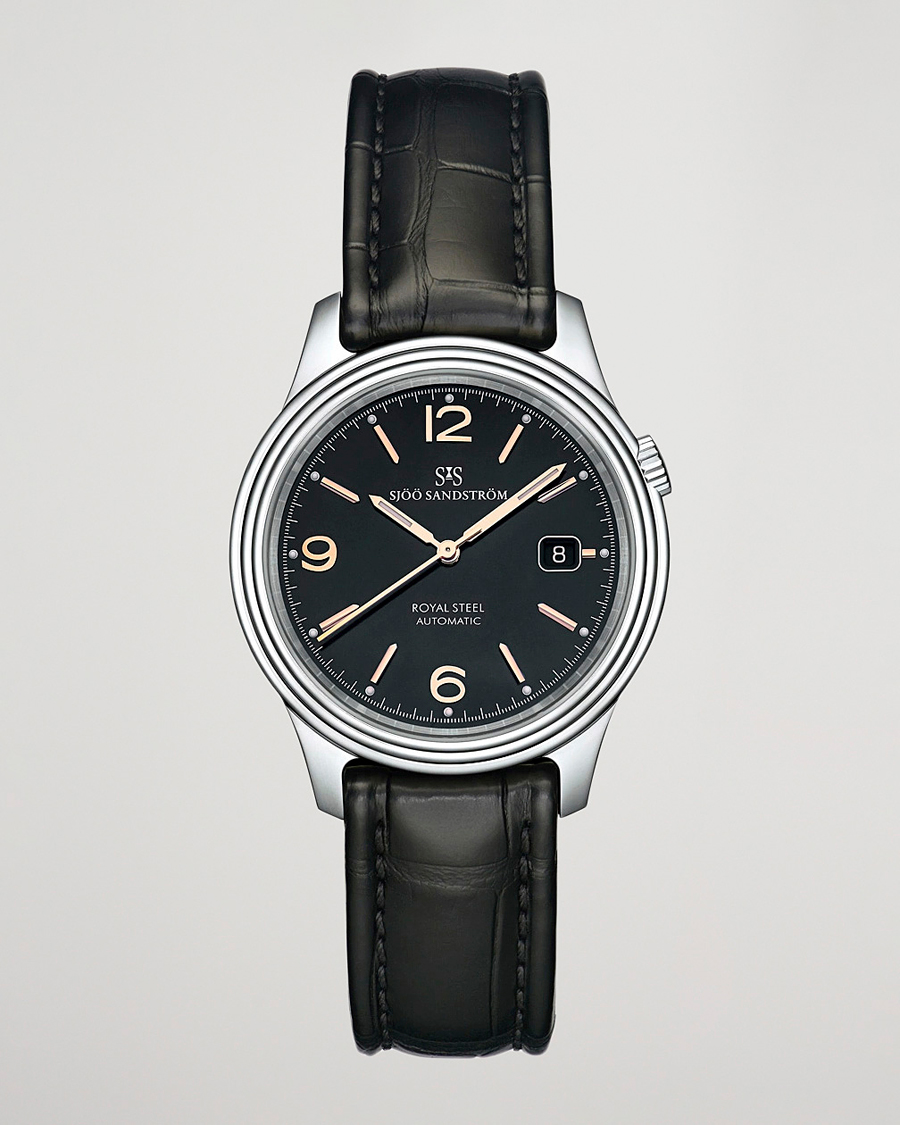 Herren | Sjöö Sandström Royal Steel Classic 41mm Black and Black Alligator | Sjöö Sandström | Royal Steel Classic 41mm Black and Black Alligator