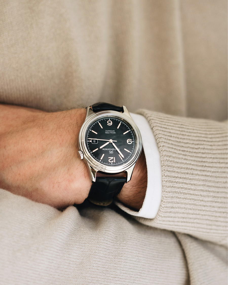 Herren | Sjöö Sandström Royal Steel Classic 41mm Black and Black Alligator | Sjöö Sandström | Royal Steel Classic 41mm Black and Black Alligator