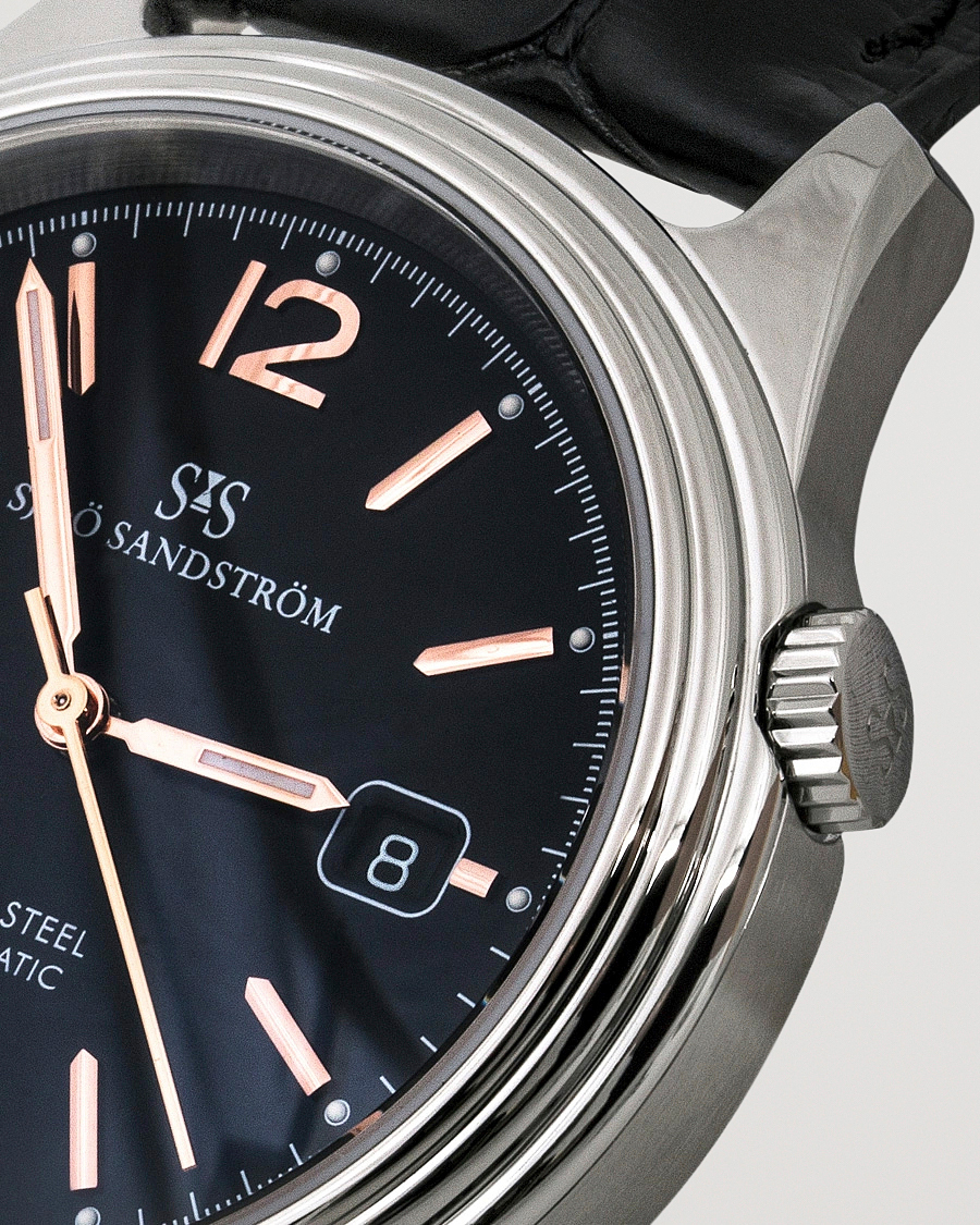 Herren | Sjöö Sandström Royal Steel Classic 41mm Black and Black Alligator | Sjöö Sandström | Royal Steel Classic 41mm Black and Black Alligator
