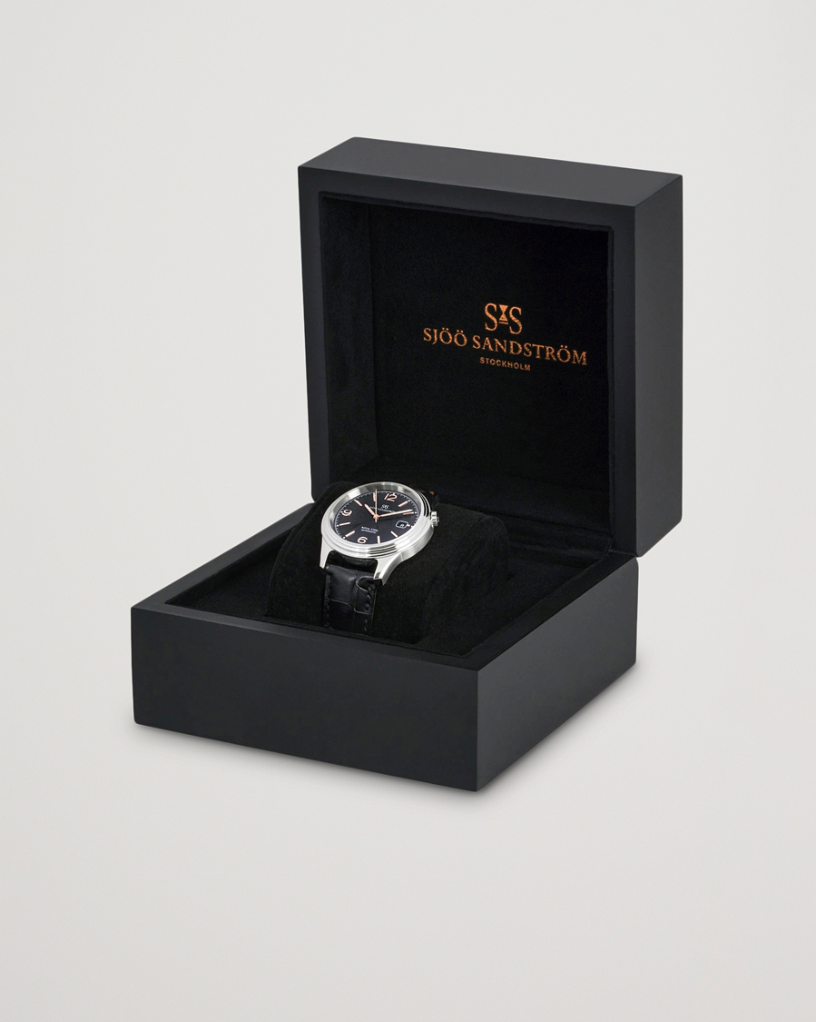 Herren | Sjöö Sandström Royal Steel Classic 41mm Black and Black Alligator | Sjöö Sandström | Royal Steel Classic 41mm Black and Black Alligator
