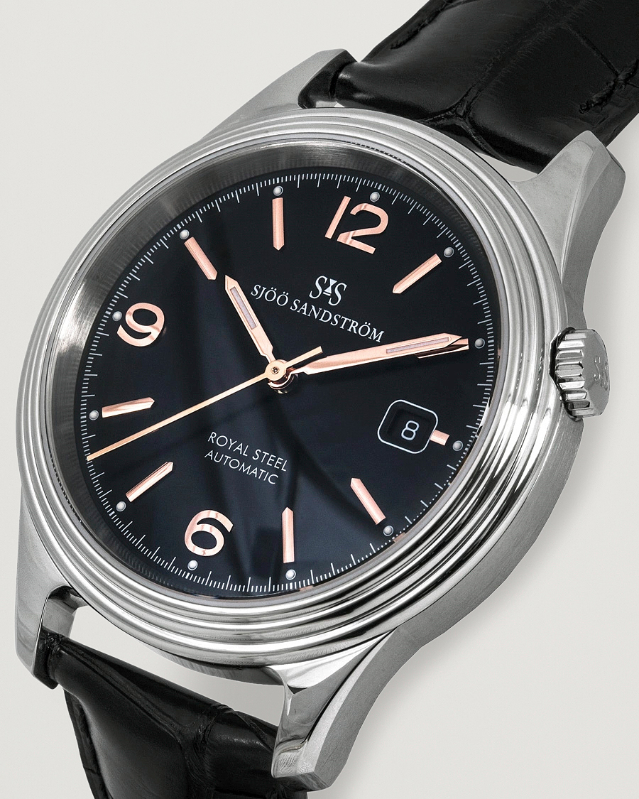 Herren | Sjöö Sandström Royal Steel Classic 41mm Black and Black Alligator | Sjöö Sandström | Royal Steel Classic 41mm Black and Black Alligator