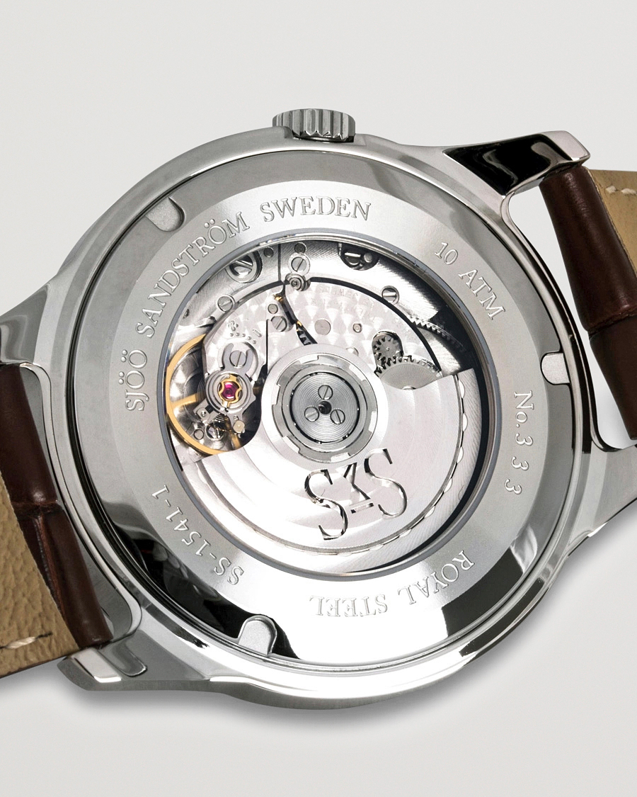Herren | Fine watches | Sjöö Sandström | Royal Steel Classic 41mm Ivory and Brown Alligator