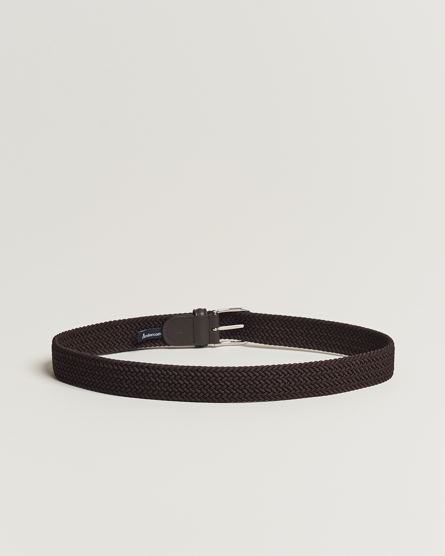 Herren | Geflochtene Gürtel | Anderson's | Stretch Woven 3,5 cm Belt Brown