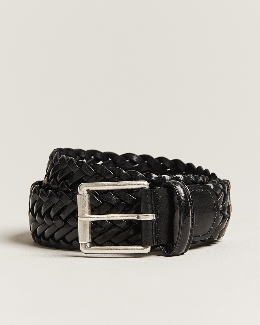 Herren | Business & Beyond | Anderson's | Woven Leather 3,5 cm Belt Tanned Black