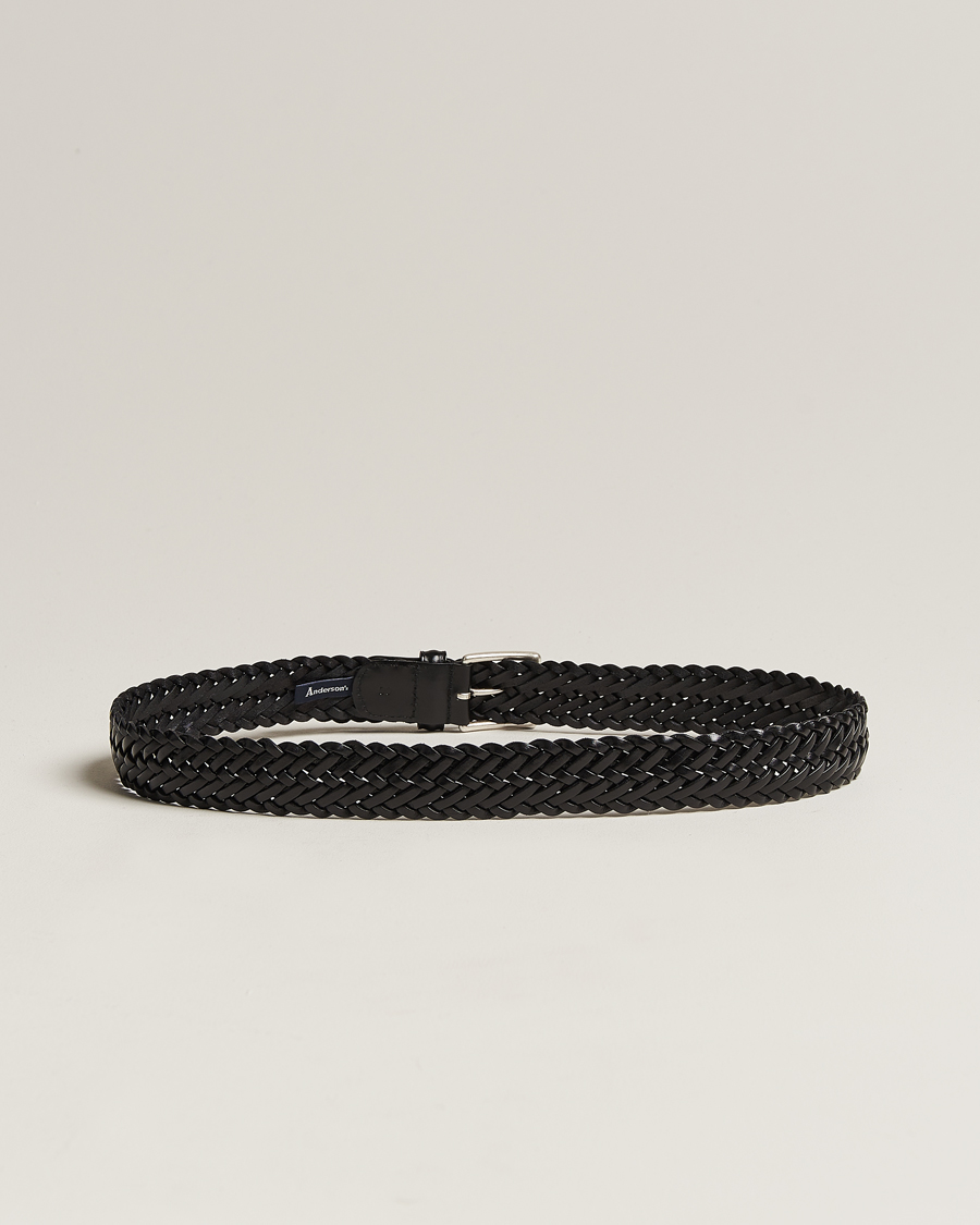 Herren | Geflochtene Gürtel | Anderson's | Woven Leather 3,5 cm Belt Tanned Black