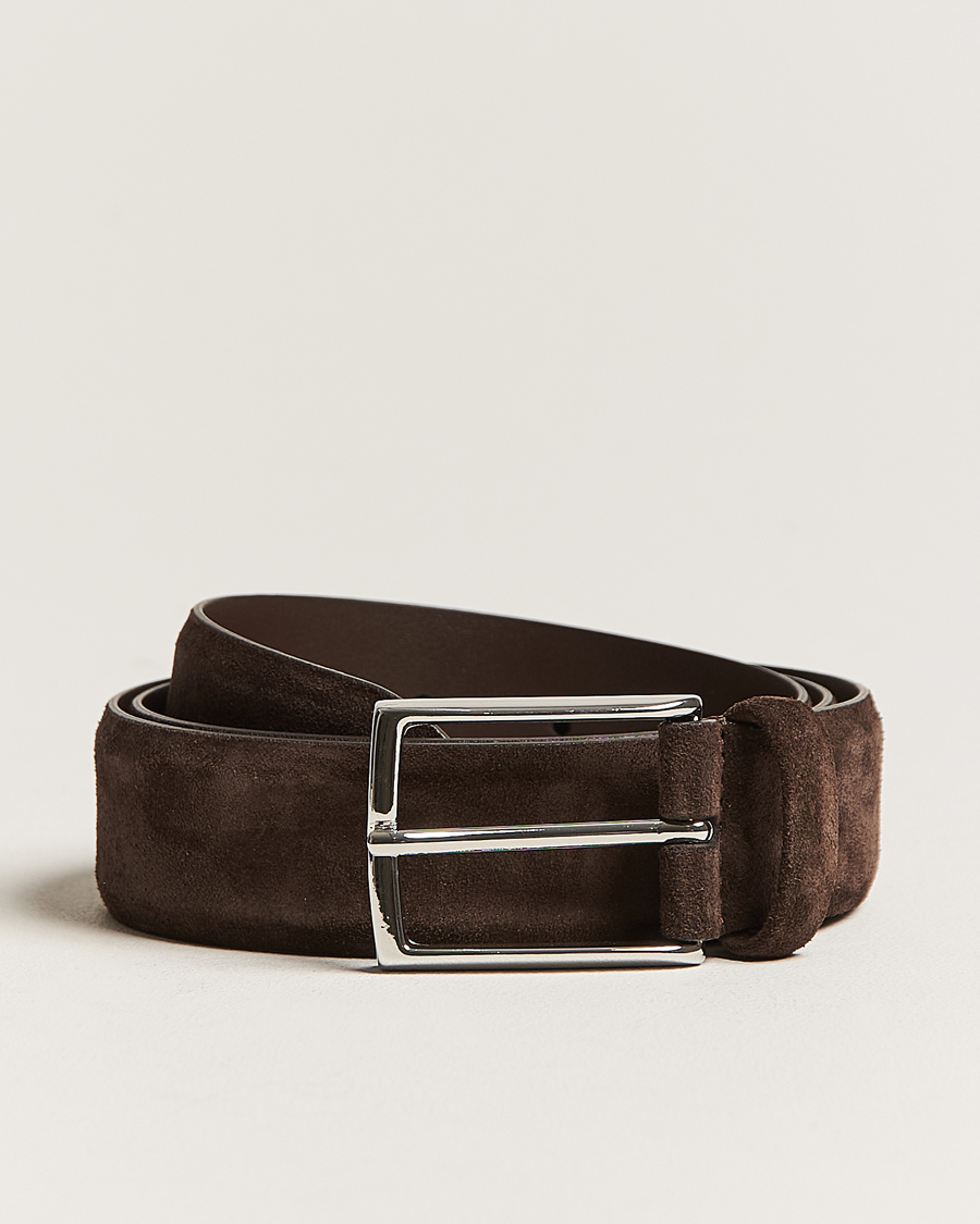 Herren | Gürtel | Anderson's | Calf Suede 3,5 cm Belt Dark Brown