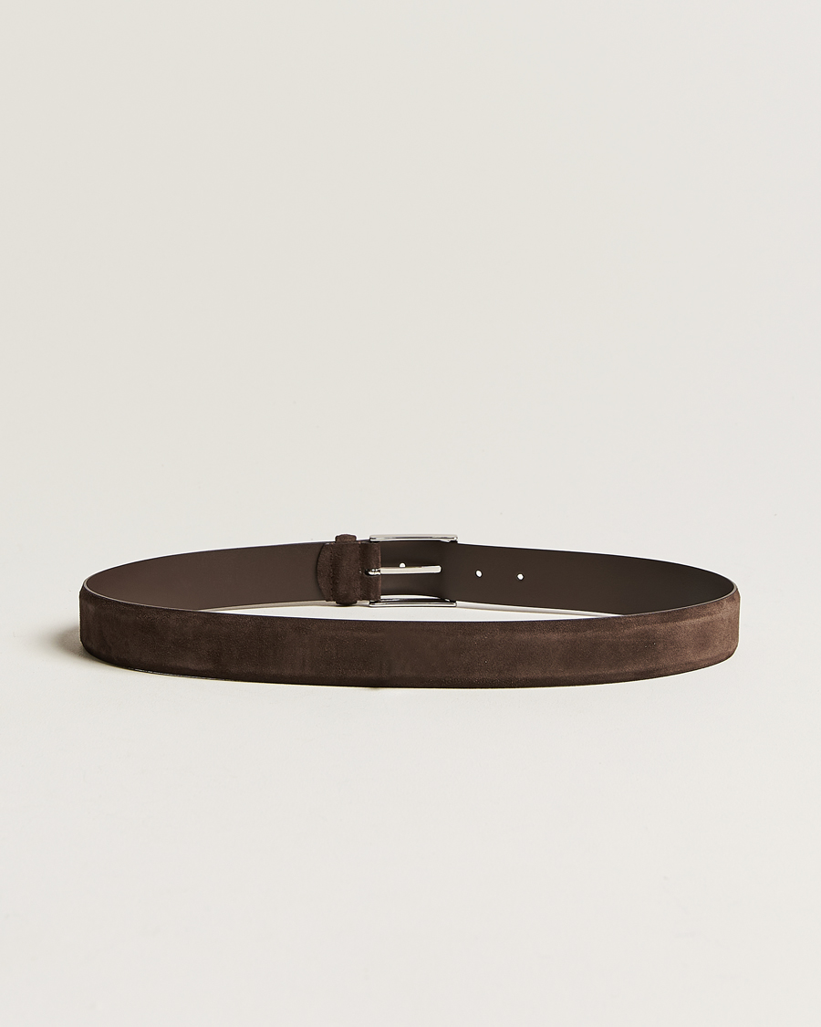 Herren | Italian Department | Anderson's | Calf Suede 3,5 cm Belt Dark Brown