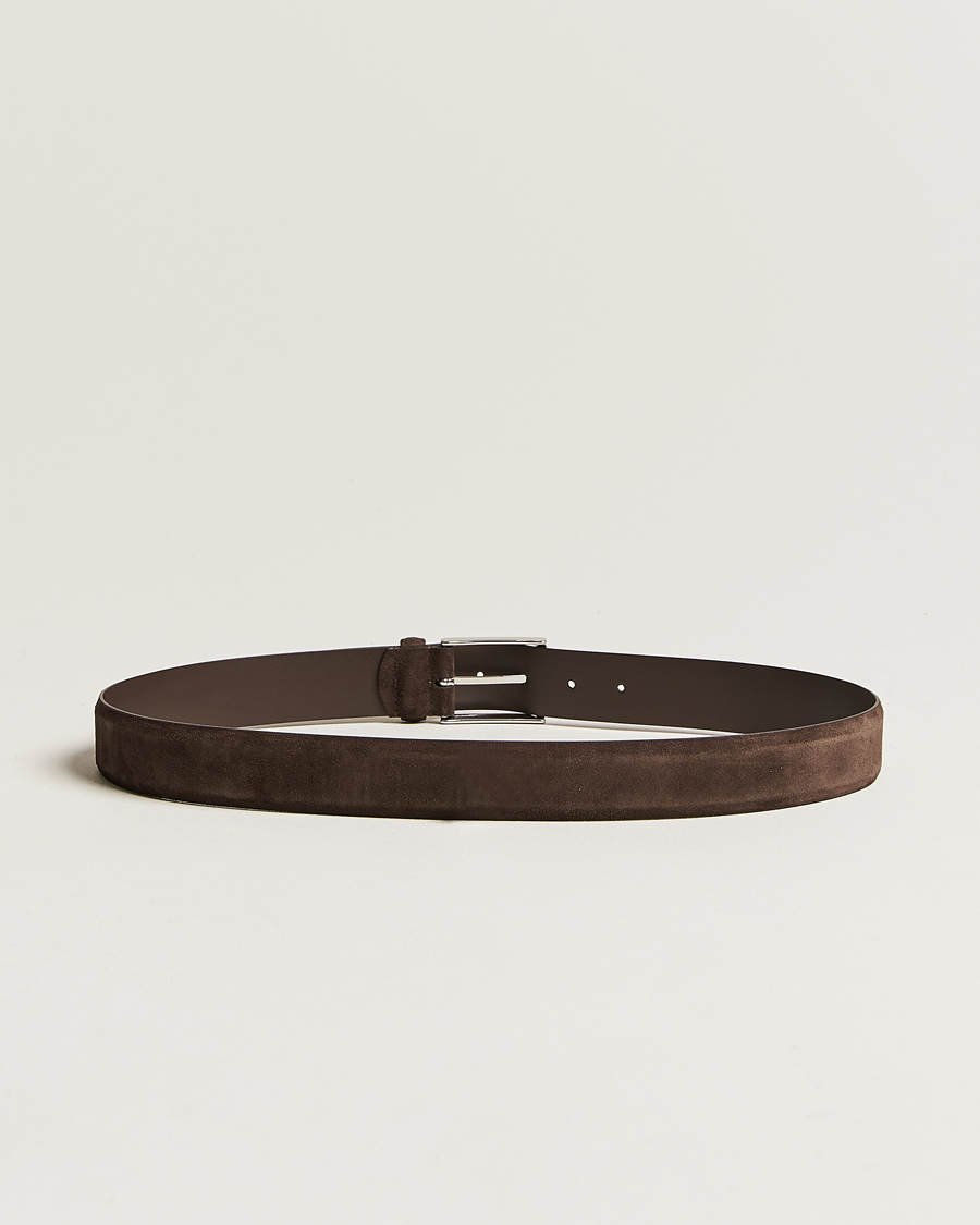 Herren | The Classics of Tomorrow | Anderson's | Calf Suede 3,5 cm Belt Dark Brown