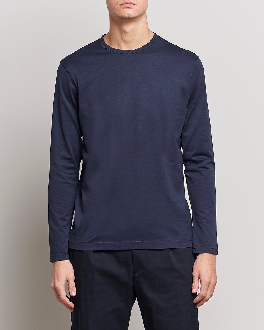 Herren |  | Sunspel | Long Sleeve Crew Neck Cotton Tee Navy