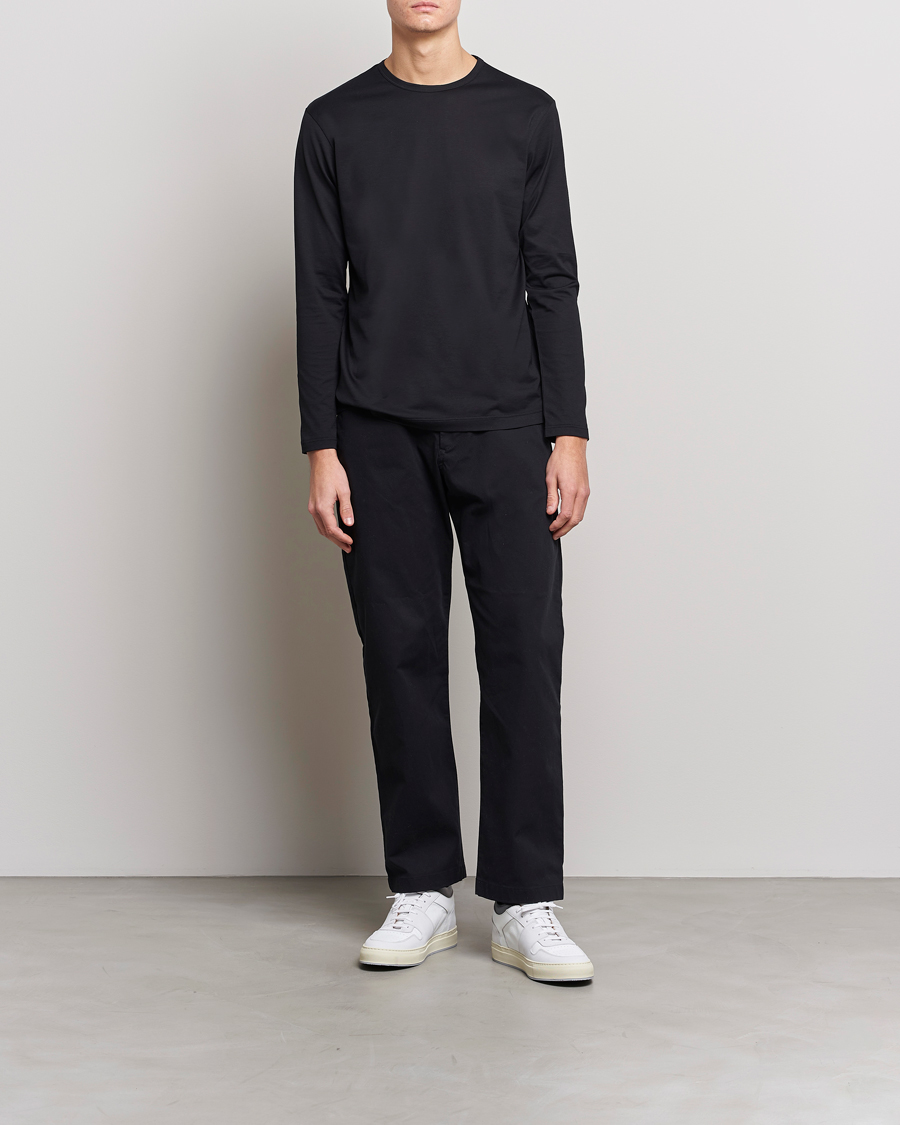Herren | T-Shirts | Sunspel | Long Sleeve Crew Neck Cotton Tee Black