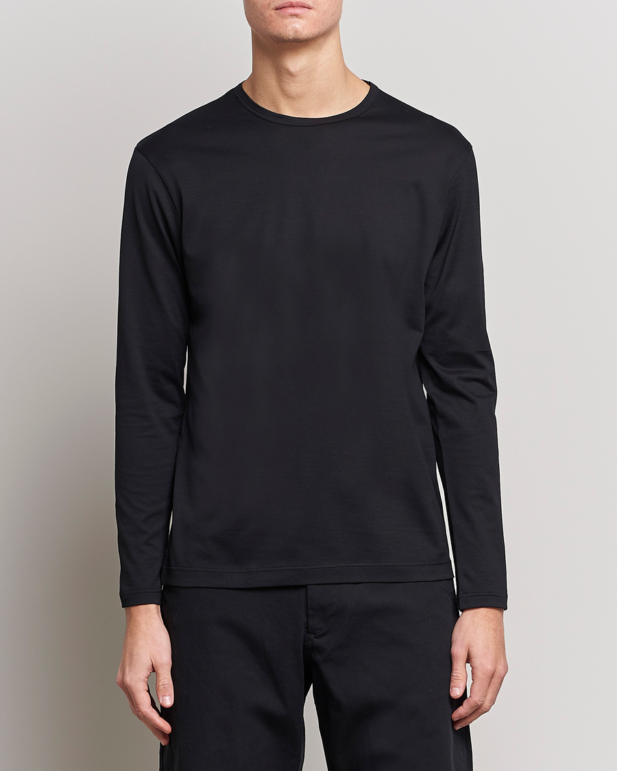 Herren | Kleidung | Sunspel | Long Sleeve Crew Neck Cotton Tee Black