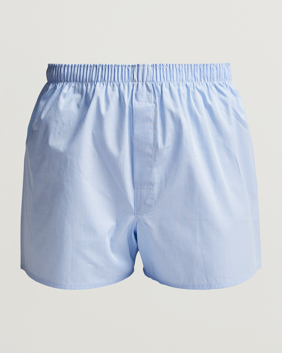 Herren | Unterwäsche | Sunspel | Classic Woven Cotton Boxer Shorts Light Blue Gingham